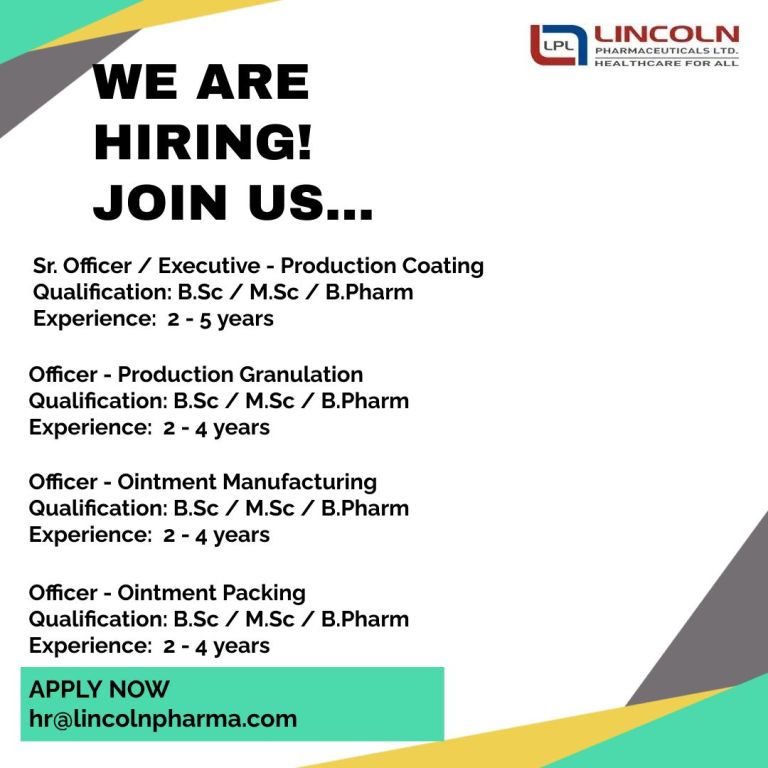 Lincoln Pharmaceuticals Ltd – Openings for Packing / Capsule Filling ...