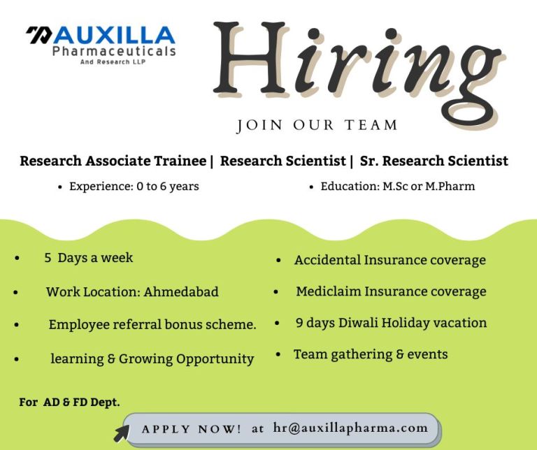 Auxilla Pharmaceuticals – Hiring Freshers & Experienced