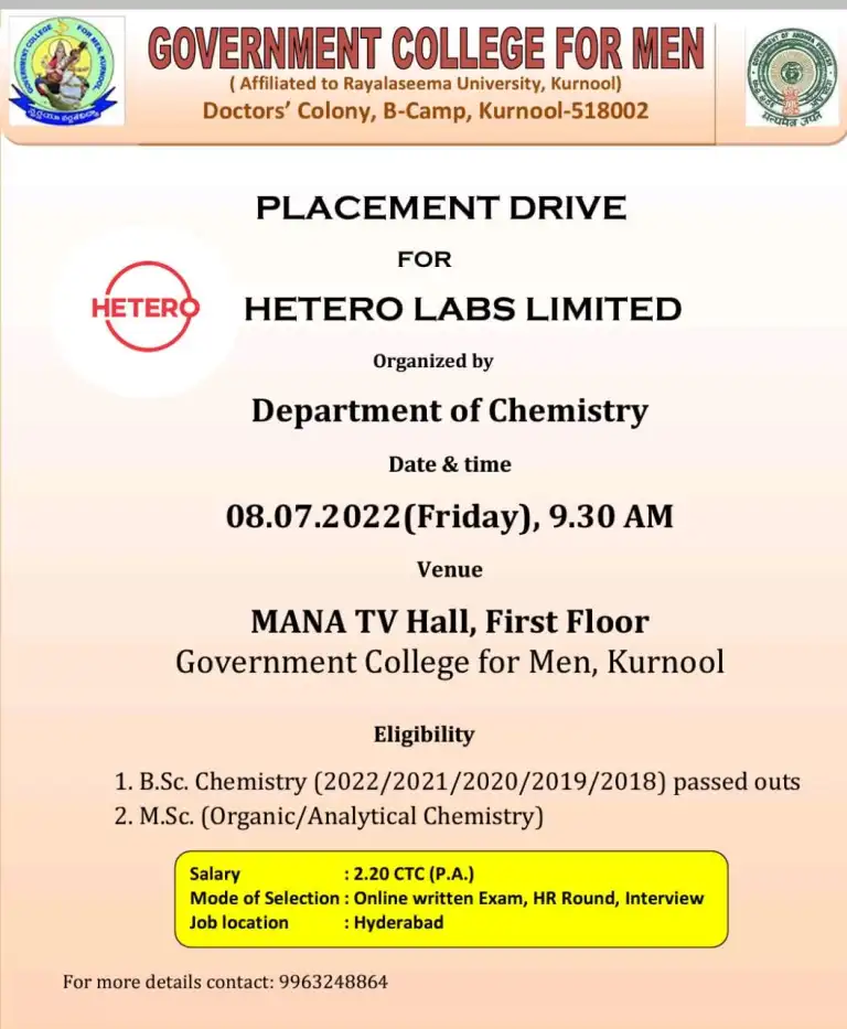 HETERO LABS LIMITED – Placement Drive On 8th July’ 2022 For B.Sc / M.Sc ...