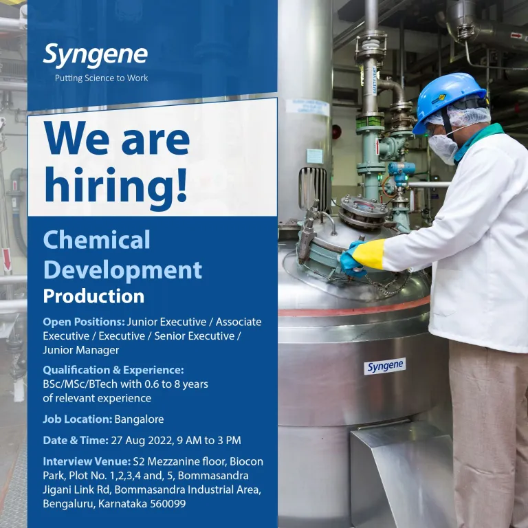 Syngene International Ltd – Walk-In Interviews On 27th Aug’ 2022 For ...