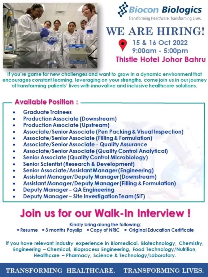 Biocon Biologics India Ltd - Walk-Ins on 15th & 16th oct 2022 for ...