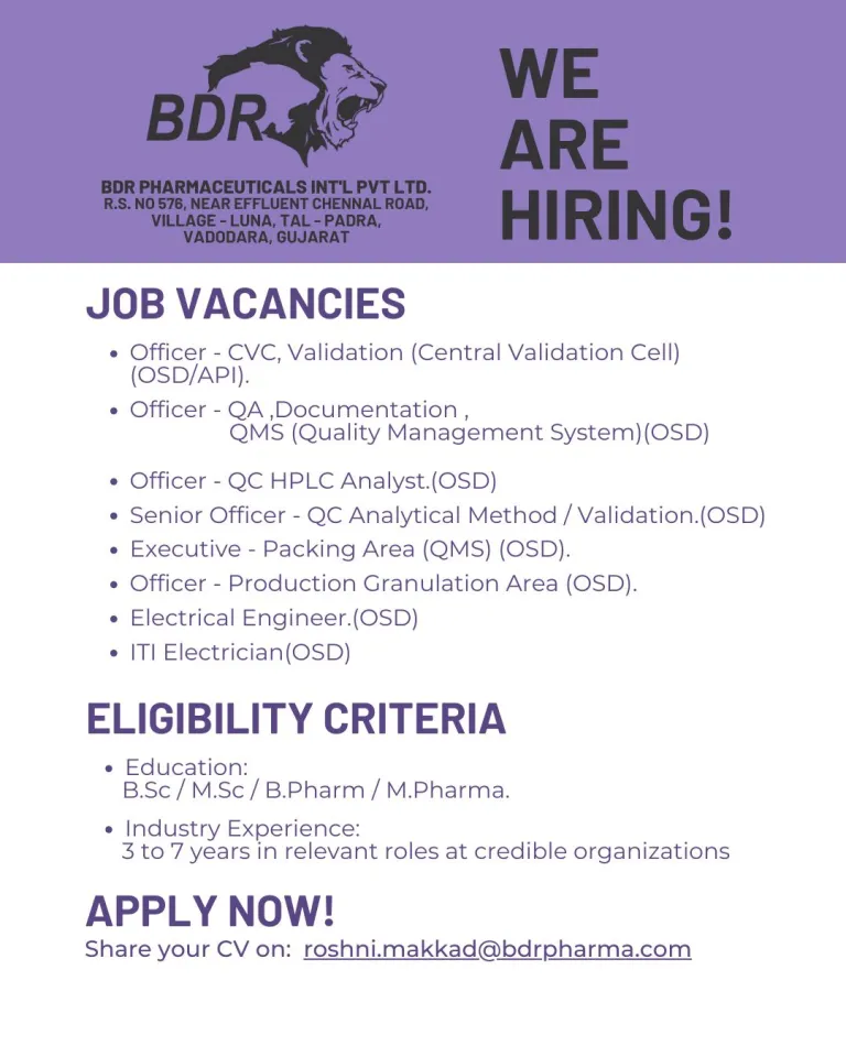 BDR Pharmaceuticals – Multiple Openings For QA / QC / Qualification ...